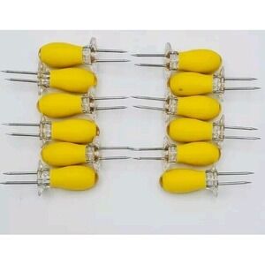 Jumbo Soft Grip Corn On The Cob Holders Handles 6 Pair Yellow & Clear Plastic